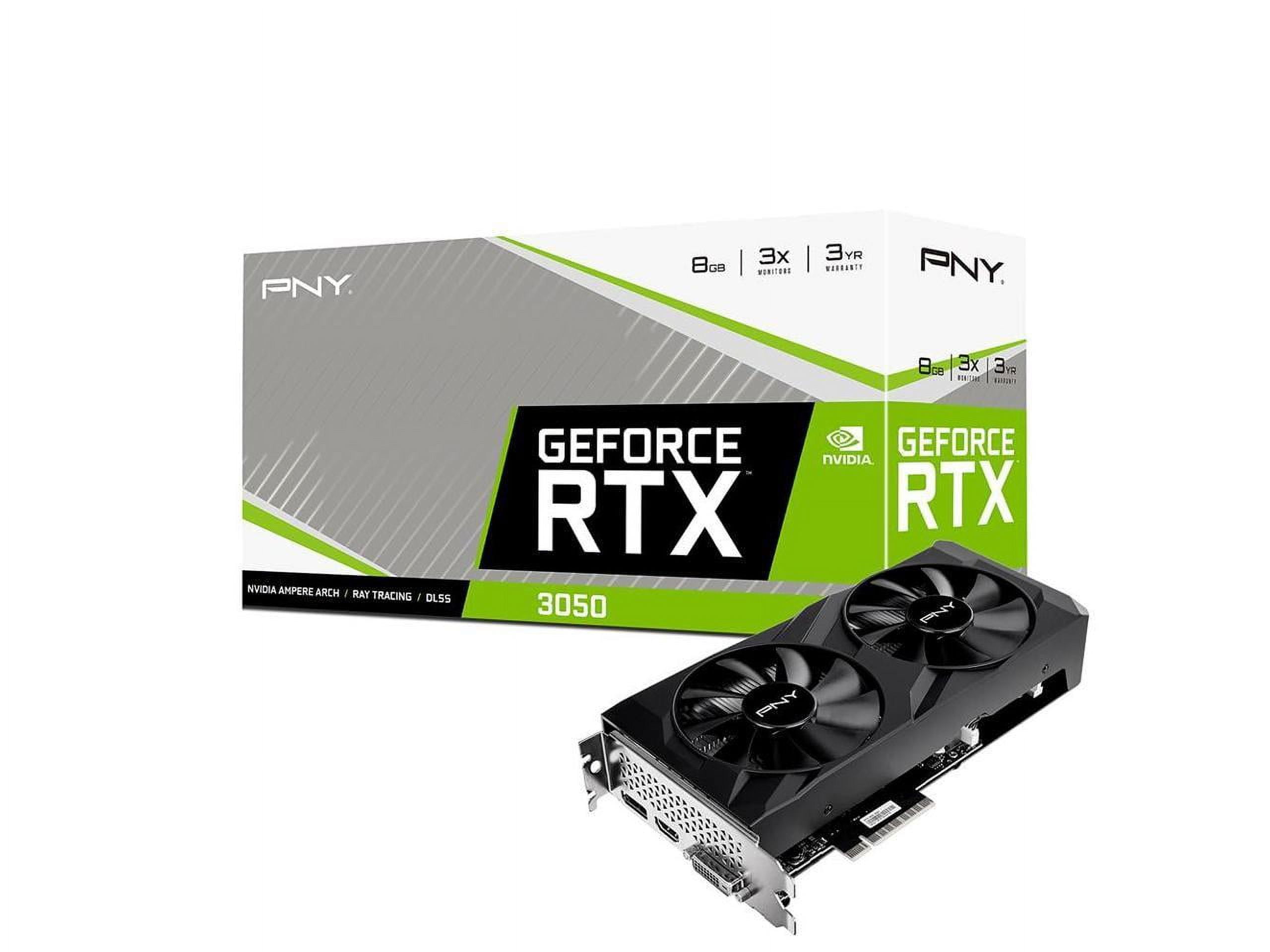 PNY NVIDIA GeForce RTX 3050 Graphic Card - 8 GB GDDR6 - 1.55 GHz Core - 1.78 GHz Boost Clock - 128 bit Bus Width - PCI Express 4.0 x8 - DisplayPort - HDMI