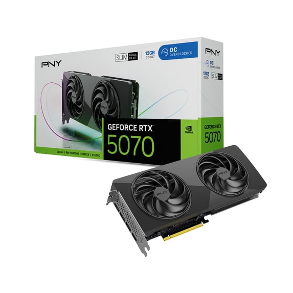 PNY NVIDIA GeForce RTX™ 5070 Slim Dual-Fan, Dual-Slot OC Graphics Card (12GB GDDR7, SFF-Ready, 192-bit, Boost Speed: 2587 MHz, PCIe® 5.0, HDMI®/DP 2.1, NVIDIA Blackwell Architecture, DLSS 4.5)