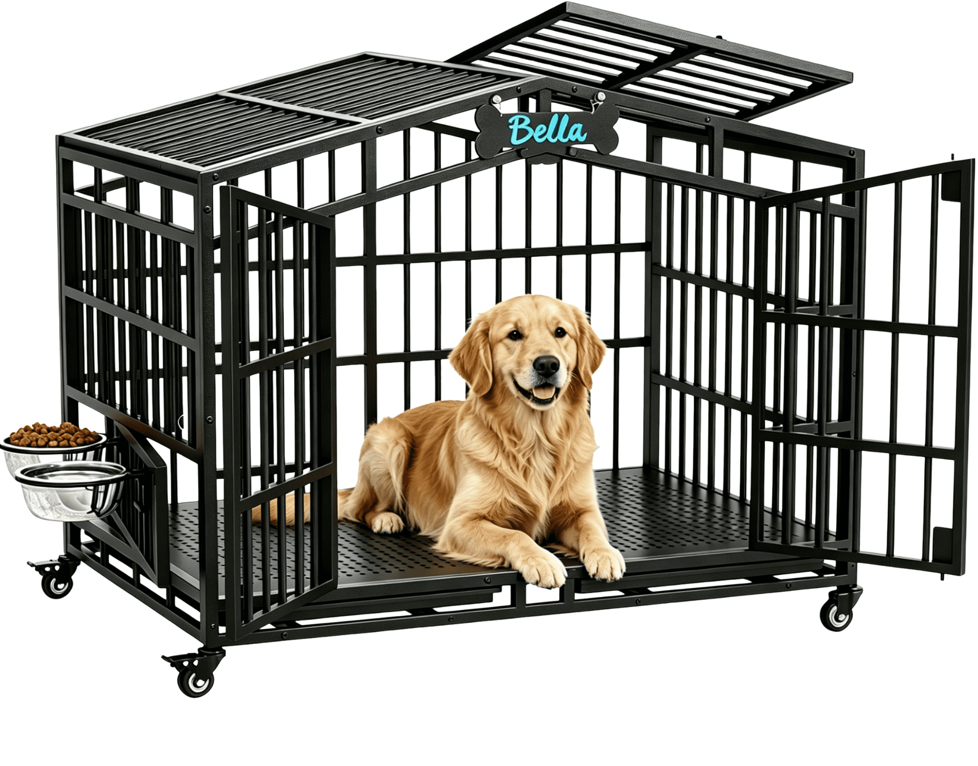 POAO 41"Heavy Duty Indestructible Dog Crate, Escape Proof Kennel for High Anxiety Large Dog, Extra Large Steel Dog Cage with Wheels