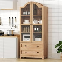 POAO 71"Tall Arched Pantry Cabinet,Vintage Wood Kitchen Cabinet with 2 Large Drawers,4-Tier Storage Cabinet with Adjustable Shelf&Magnetic Clasp Doors