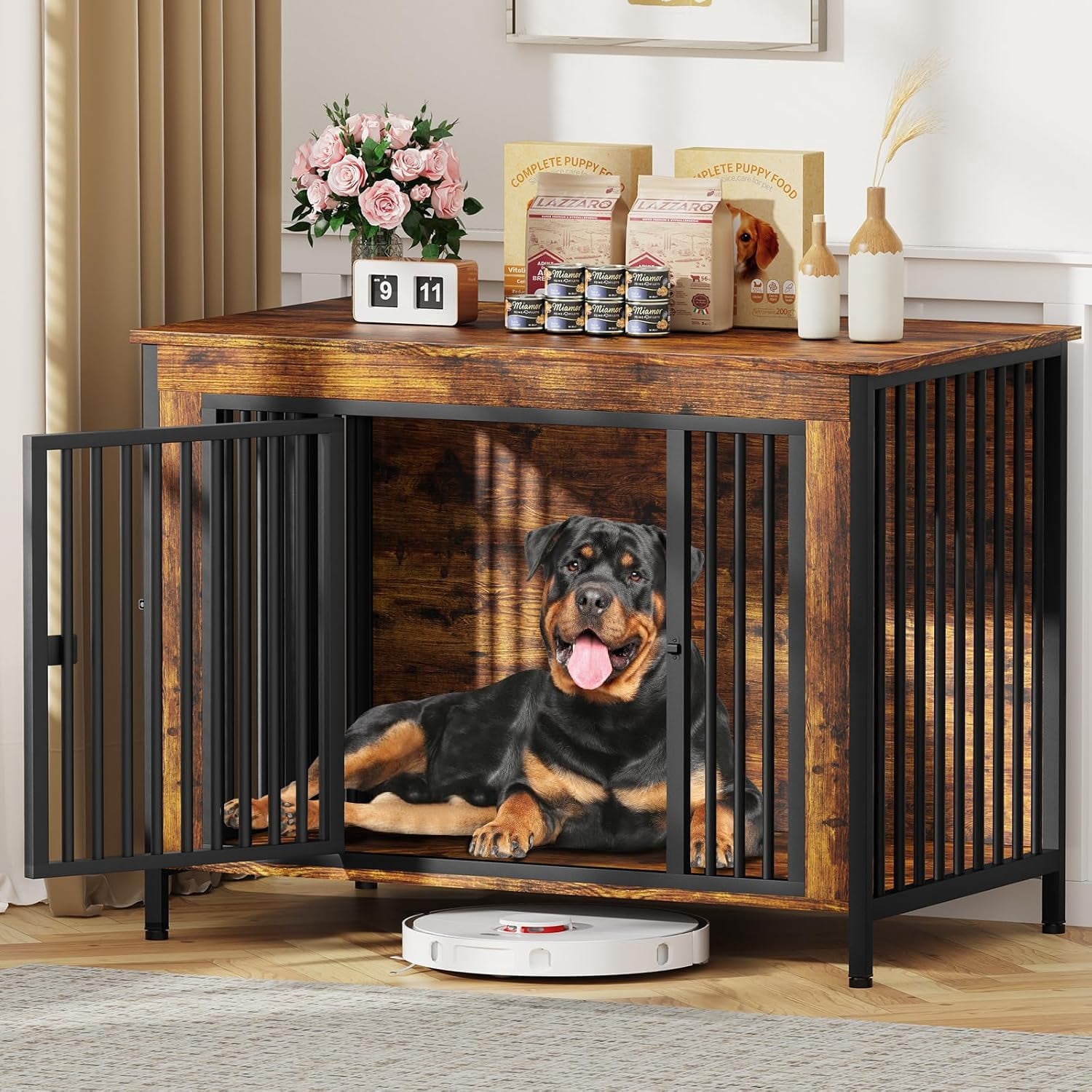 POAO 47.24" L Dog Crate Furniture for Dog, Heavy Duty Dog Crate for Large Dog(65-92 Pounds), Dog Kennel Furniture Indoor as TV Stand, Brown