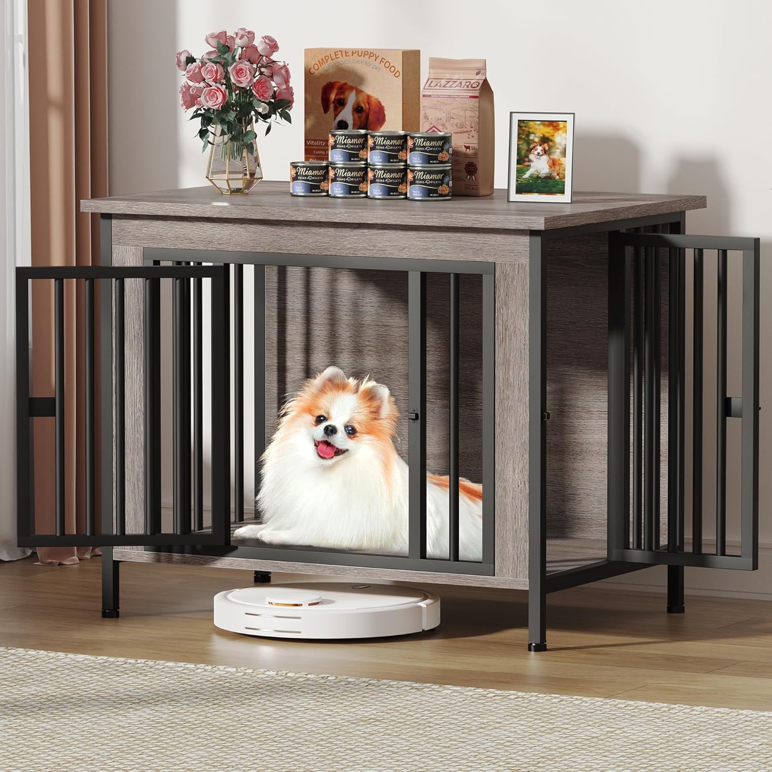 POAO 31.5" L Dog Crate Furniture, Heavy Duty Dog Crates for Small Dogs(20-35 Pounds), Dog Kennel Furniture Indoor as TV Stand, Oak Grey