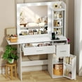 thumbnail image 1 of POAO Vanity Desk with Rotating Jewelry Organizers,Makeup Vanity with Mirror and Lights,Dressing Table with USB-C Charging, 2 Drawers & Cabinet,White, 1 of 10