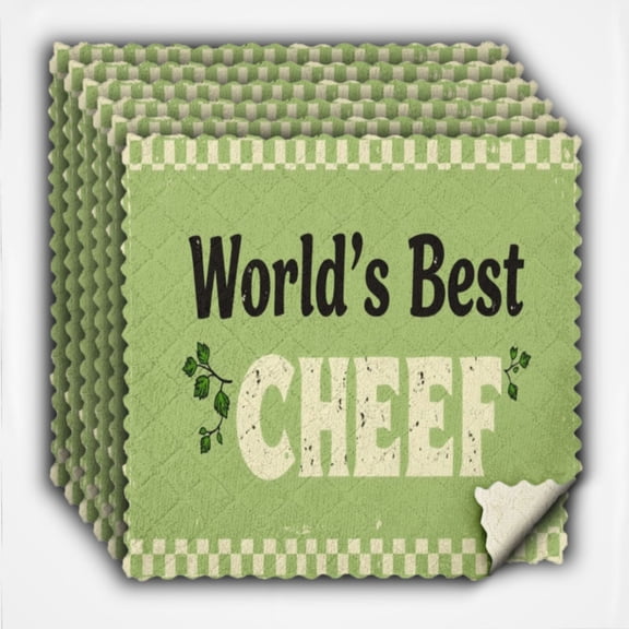 POBAZ 6 Pack Kitchen Cloth Dish Towels, Premium Dishcloths, Super Absorbent Coral Velvet Dishtowels, Nonstick Oil Washable Fast Drying, Retro 1950s 'World'S Best Chef'