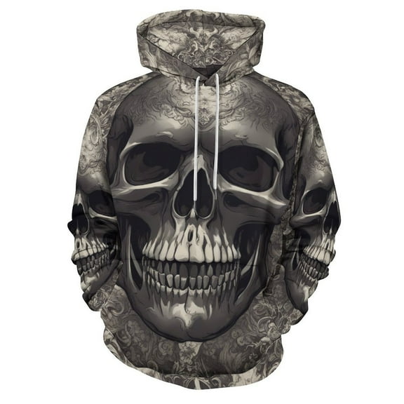 POBUDS Hoodie, Regular Fit Sporty Pullover Hooded Sweatshirt for Men Women Black Skull S