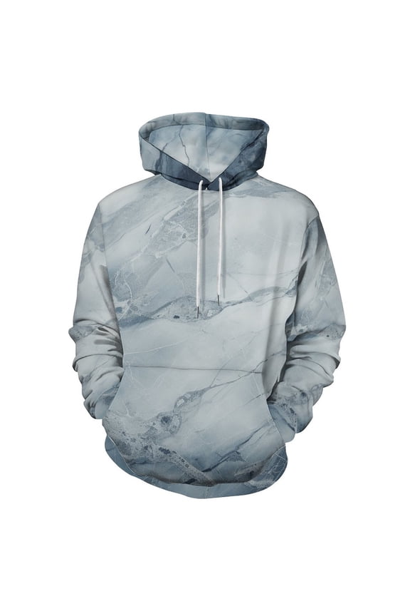 Hoodie, Regular Fit Sporty Pullover Hooded Sweatshirt for Men Women Blue Marble Modern Luxury, S