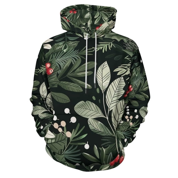 POBUDS Hoodie, Regular Fit Sporty Pullover Hooded Sweatshirt for Men Women Christmas Plants S