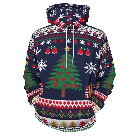 POBUDS Hoodie, Regular Fit Sporty Pullover Hooded Sweatshirt for Men Women Knitted Christmas Deer Snow L