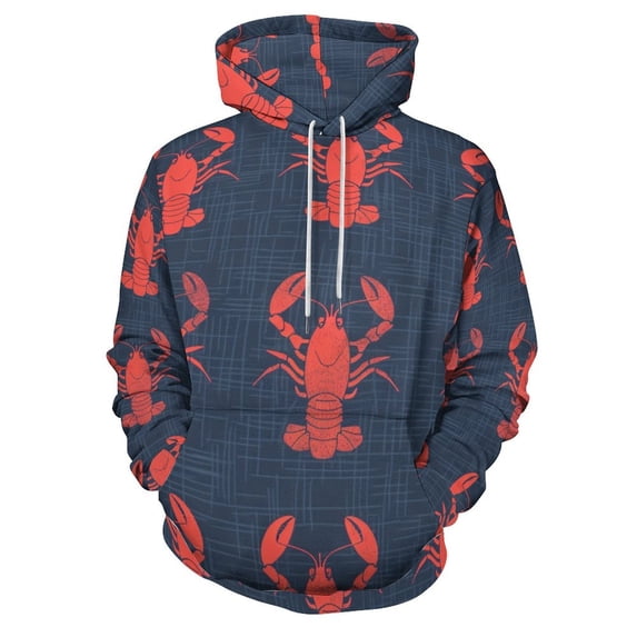 POBUDS Hoodie, Regular Fit Sporty Pullover Hooded Sweatshirt for Men Women Lobster Pattern 2XL