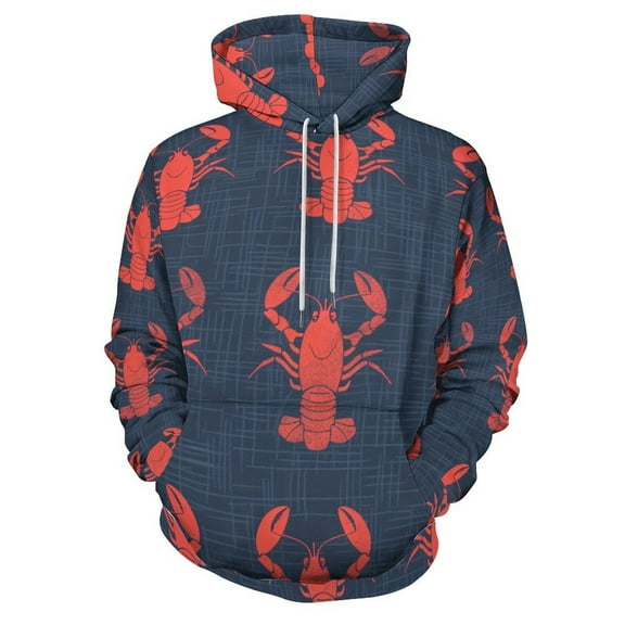 POBUDS Hoodie, Regular Fit Sporty Pullover Hooded Sweatshirt for Men Women Lobster Pattern S