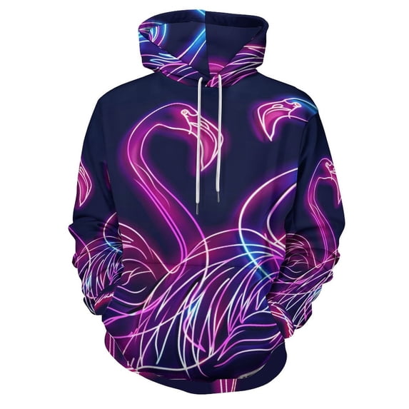POBUDS Hoodie, Regular Fit Sporty Pullover Hooded Sweatshirt for Men Women Neon Flamingo 2XL