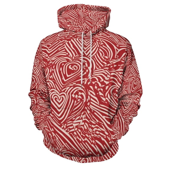 POBUDS Hoodie, Regular Fit Sporty Pullover Hooded Sweatshirt for Men Women Red Line Heart Pattern 3XL