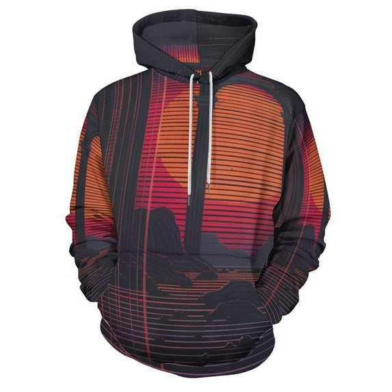 POBUDS Hoodie, Regular Fit Sporty Pullover Hooded Sweatshirt for Men Women Sunset Minimalist XL