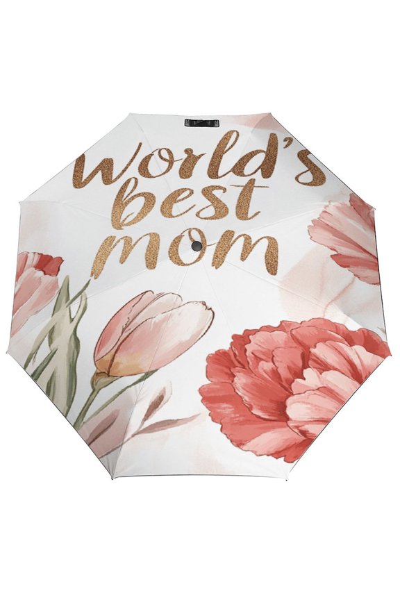 Windproof Automatic Umbrella – Steel-Carbon Fiber Frame, UV-Blocking Black Coating Inside, Auto Open/Close - Best Mom With Floral Vector