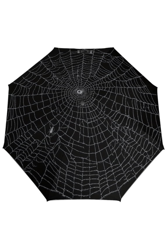 Windproof Automatic Umbrella – Steel-Carbon Fiber Frame, UV-Blocking Black Coating Inside, Auto Open/Close - Black Spider Web