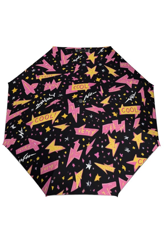 Windproof Automatic Umbrella – Steel-Carbon Fiber Frame, UV-Blocking Black Coating Inside, Auto Open/Close - Comic Bubbles And Lightning