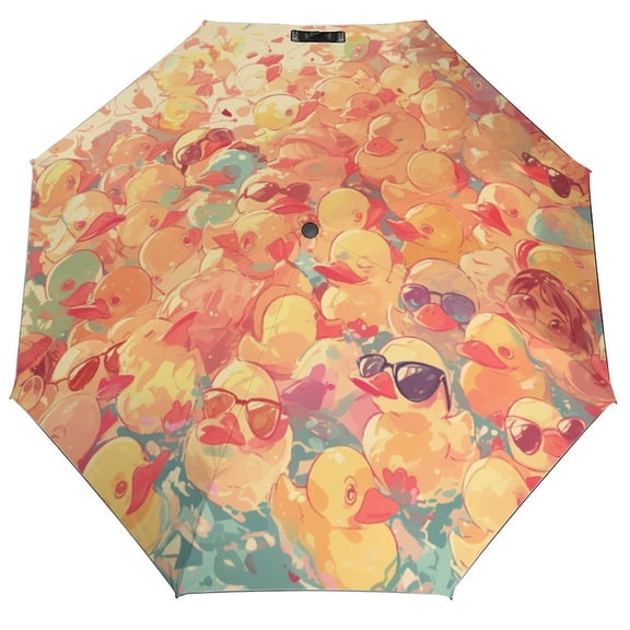 POBUDS Windproof Automatic Umbrella – Steel-Carbon Fiber Frame, UV-Blocking Black Coating Inside, Auto Open/Close - Cute Duck Surfing