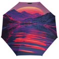 thumbnail image 1 of POBUDS Windproof Automatic Umbrella – Steel-Carbon Fiber Frame, UV-Blocking Black Coating Inside, Auto Open/Close - Cyber Neon Mountains, 1 of 8