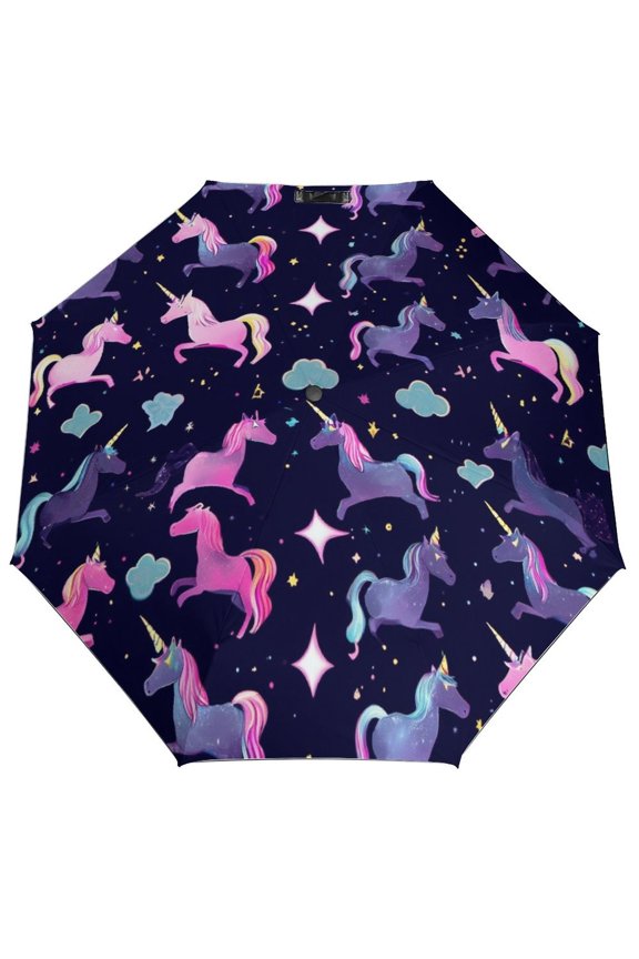 Windproof Automatic Umbrella – Steel-Carbon Fiber Frame, UV-Blocking Black Coating Inside, Auto Open/Close - Dark Unicorn Pattern