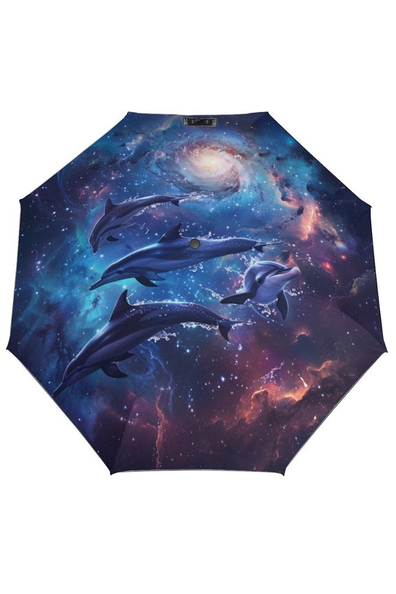 Windproof Automatic Umbrella – Steel-Carbon Fiber Frame, UV-Blocking Black Coating Inside, Auto Open/Close - Dolphins in Space