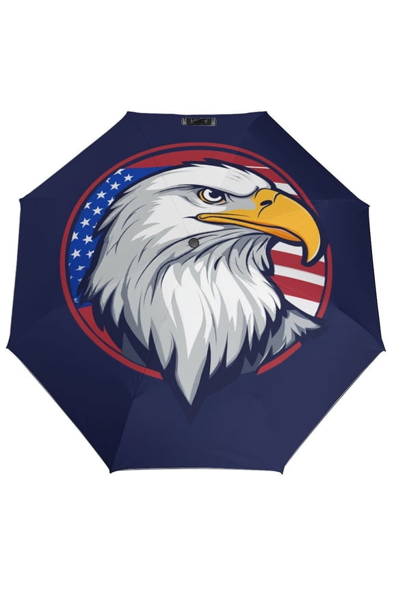Windproof Automatic Umbrella – Steel-Carbon Fiber Frame, UV-Blocking Black Coating Inside, Auto Open/Close - Eagle, America Flag Background
