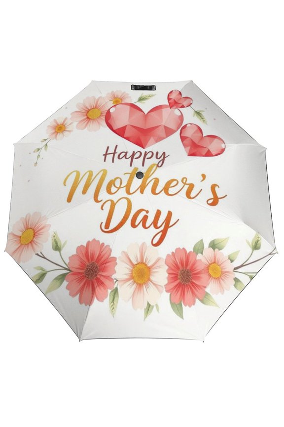 Windproof Automatic Umbrella – Steel-Carbon Fiber Frame, UV-Blocking Black Coating Inside, Auto Open/Close - Happy Mothers Day With Floral Vector