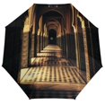 thumbnail image 1 of POBUDS Windproof Automatic Umbrella – Steel-Carbon Fiber Frame, UV-Blocking Black Coating Inside, Auto Open/Close - Islamic Architecture, 1 of 8