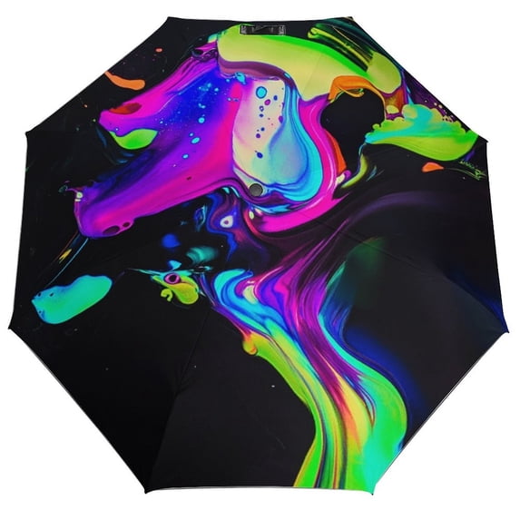 POBUDS Windproof Automatic Umbrella – Steel-Carbon Fiber Frame, UV-Blocking Black Coating Inside, Auto Open/Close - Liquid Marbling Paint Background