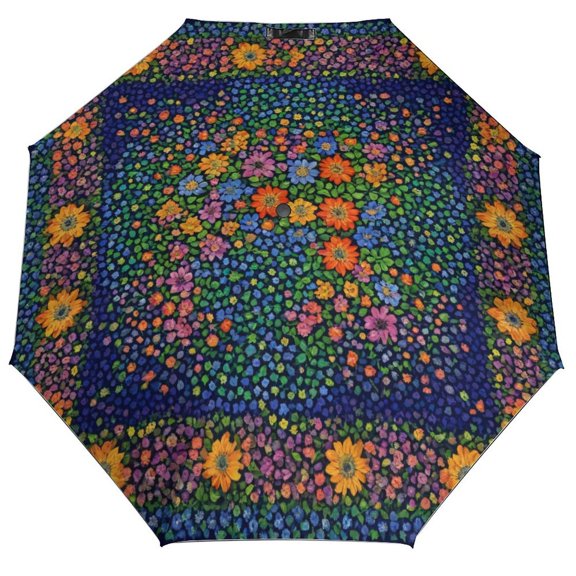 POBUDS Windproof Automatic Umbrella – Steel-Carbon Fiber Frame, UV-Blocking Black Coating Inside, Auto Open/Close - Midnight Floral