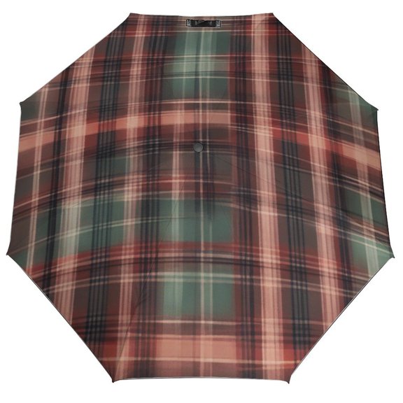 POBUDS Windproof Automatic Umbrella – Steel-Carbon Fiber Frame, UV-Blocking Black Coating Inside, Auto Open/Close - Plaid