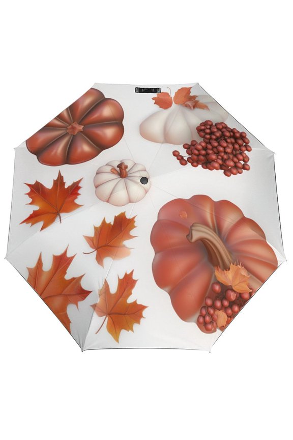 Windproof Automatic Umbrella – Steel-Carbon Fiber Frame, UV-Blocking Black Coating Inside, Auto Open/Close - Pumpkins And Fall Leaves.