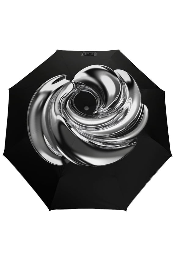 Windproof Automatic Umbrella – Steel-Carbon Fiber Frame, UV-Blocking Black Coating Inside, Auto Open/Close - Silver Chrome Spiral Template