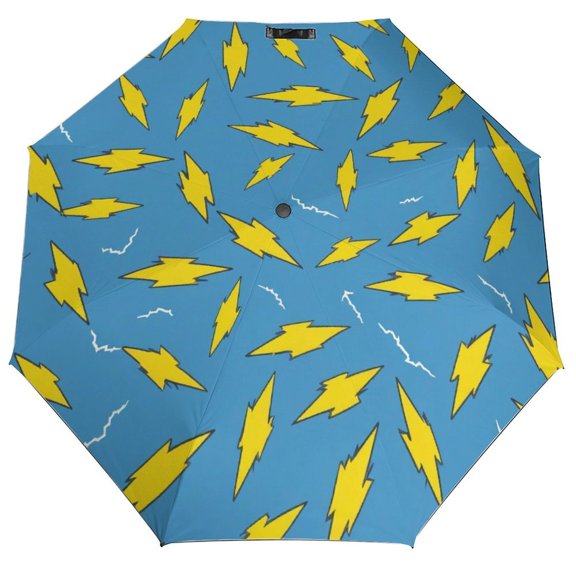 POBUDS Windproof Automatic Umbrella – Steel-Carbon Fiber Frame, UV-Blocking Black Coating Inside, Auto Open/Close - Yellow Lightning Bolts