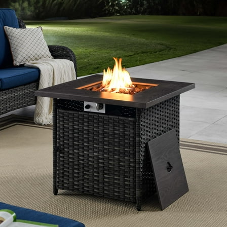 POCASSY 25.98" H x 29.92" W Propane Outdoor Fire Pit Table with Lid
