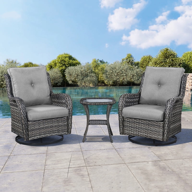 POCASSY 3 Piece Patio Set Outdoor Wicker Glider Rocking and Swivel