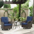 thumbnail image 1 of POCASSY 3 Piece Patio Set Outdoor Wicker Glider Rocking and Swivel Chairs with Side Table and Cushions - Patio Wicker Bistro Furniture Set, Brown Rattan & Blue Cushion, 1 of 9