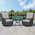 thumbnail image 1 of POCASSY 3 Piece Patio Set Outdoor Wicker Glider Rocking and Swivel Chairs with Side Table and Cushions - Patio Wicker Bistro Furniture Set, Brown Rattan & Gray Cushion, 1 of 9