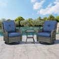 thumbnail image 1 of POCASSY 3 Piece Patio Set Outdoor Wicker Glider Rocking and Swivel Chairs with Side Table and Cushions - Patio Wicker Bistro Furniture Set, Gray Rattan & Blue Cushion, 1 of 9