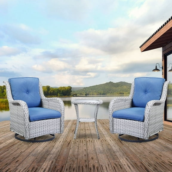 POCASSY 3 Piece Patio Set Outdoor Wicker Glider Rocking and Swivel Chairs with Cushions