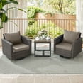thumbnail image 1 of POCASSY 3 Pieces Outdoor Swivel Chair Set - 360° Swivel Rocking Patio Chair with All-Weather PE Wicker & Steel Frame, Modern Square Armrests for Porch Balcony, Brown Wicker Gray Cushion, 1 of 7