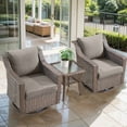 thumbnail image 1 of POCASSY 3 Pieces Outdoor Swivel Glider Chairs with Side Table, Patio Brown Wicker Swivel Chairs with Cushions and 2 - Layer Tempered Glass Top Rattan Side Table for Porch Deck Balcony, Brown/Gray, 1 of 11