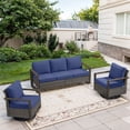 thumbnail image 1 of POCASSY 3 Pieces Patio Furniture Set with 3-Seater Sofa and 2 Swivel Glider Rocking Chairs, All Weather Wicker Outdoor Conversation Set for Pool, Backyard, Garden, Gray Wicker Blue Cushion, 1 of 8