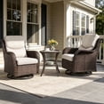 thumbnail image 1 of POCASSY 3PCS Outdoor Swivel Chair Set with Side Table, All Weather Wicker Patio Swivel Chairs with 2-tier Side Table for Porch Garden Balcony - Beige, 1 of 18