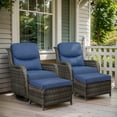 thumbnail image 1 of POCASSY 4 Pieces Patio Furniture Set with Swivel Chairs and Ottomans, High Back Deep Seat Cushioned Wicker Outdoor Swivel Chairs Set of 2 with Ottoman for Porch & Balcony, Gray/Blue, 1 of 12