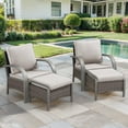thumbnail image 1 of POCASSY 4 Pieces Patio Furniture Set with Wicker Chairs and Ottomans, Metal Armrest Outdoor Conversation Set Wicker Patio Chairs for Porch Outside, Brown Wicker Beige Cushion, 1 of 11