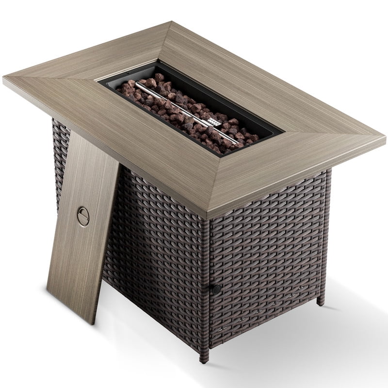 POCASSY 41" Propane Fire Pit Table - 50,000 BTU Metal Fire Pit with Removable Lid, Metal Table Top, for Porch Deck Garden, Brown