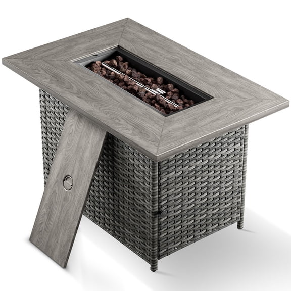 POCASSY 41" Propane Fire Pit Table - 50,000 BTU Metal Fire Pit with Removable Lid, Metal Table Top, for Porch Deck Garden, Gray