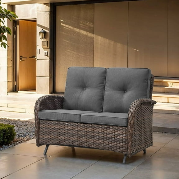 POCASSY 49.5" Wicker Outdoor Patio Glider Loveseat
