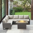 thumbnail image 1 of POCASSY 4PCS Patio Furniture Set with Fire Pit Table - All Weather Brown Wicker Outdoor Sectional Sofa with 41" Rectangular Propane Firepit Table, Anti-slip Cushions Water Resistant Cover - Beige, 1 of 14
