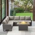 thumbnail image 1 of POCASSY 4PCS Patio Furniture Set with Fire Pit Table - All Weather Brown Wicker Outdoor Sectional Sofa with 41" Rectangular Propane Firepit Table, Anti-slip Cushions Water Resistant Cover - Gray, 1 of 14